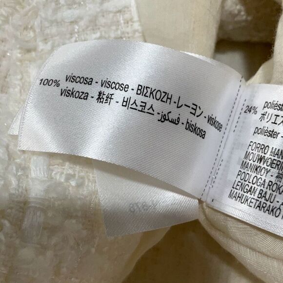 Zara Cream Notched Lapel Collar Single Breasted Tweed Textured Blazer Size XS - Picture 4 of 9